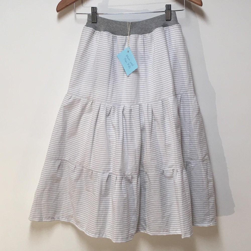 Girls Tiered Maxi Skirt in Light Gray Stripe - Picture 2 of 10